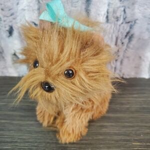 HK City Toys‎ Mini Shaggy Brown Puppy Dog Pet For 18" Dolls, Wearing Hair Bow 5"